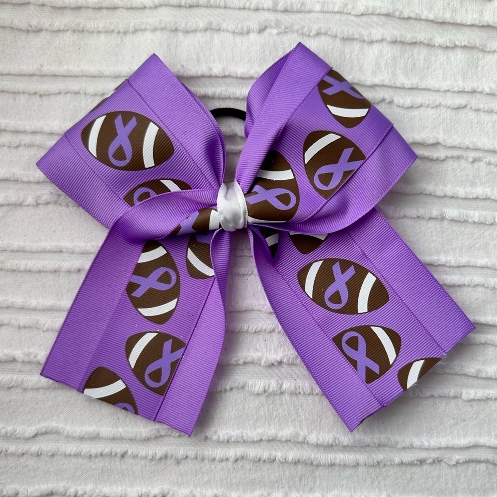 Purple and Brown Football Kids Hair Bow